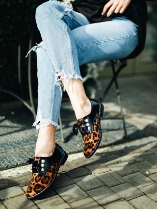 Back to School - Reduceri Pantofi dama leopard din piele ecologica si material textil Sarai Promotie