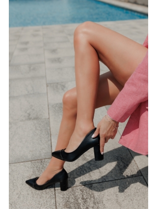 Black Friday - Reduceri Pantofi dama cu toc negri din piele ecologica Pictoria Promotie
