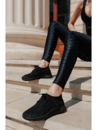 Black Friday de Vara - Reduceri Pantofi sport dama negri cu insertii argintii din material textil Alenia Promotie